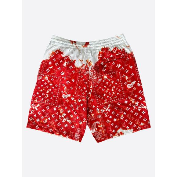Louis Vuitton Red Bleached Bandana Monogram Swim Shorts - Picture 2 of 8